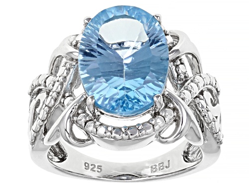 Photo of 6.21ct Oval Quantum Cut® Glacier Topaz™ Rhodium Over Sterling Silver Solitaire Ring - Size 7