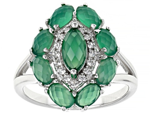 Photo of 2.00CTW MIXED SHAPES GREEN ONYX WITH .19CTW WHITE ZIRCON RHODIUM OVER STERLING SILVER RING - Size 8