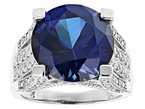 Photo of 10.63ct Round Lab Created Sapphire with .85ctw White Topaz Rhodium Over Sterling Silver Ring - Size 7