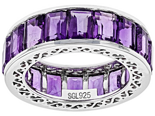 7.25ctw Emerald Cut African Amethyst Rhodium Over Sterling Silver Eternity Band Ring - Size 8