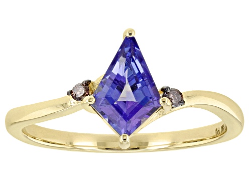 Photo of Signature Cut Creations™ 0.99ctw Kite Tanzanite With 0.03ctw Champagne Diamond 10k Yellow Gold Ring - Size 7
