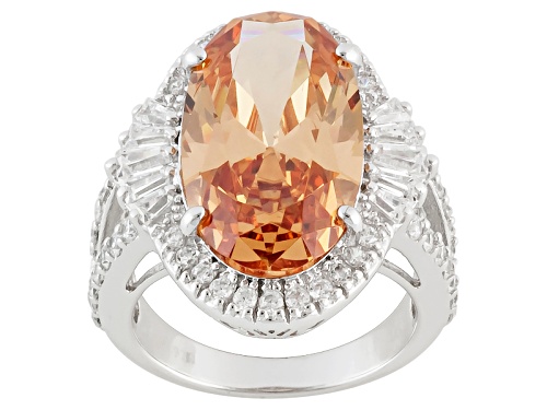 Charles Winston For Bella Luce® 14.30ctw Champagne & White Diamond Simulant Rhod Over Silver Ring - Size 12