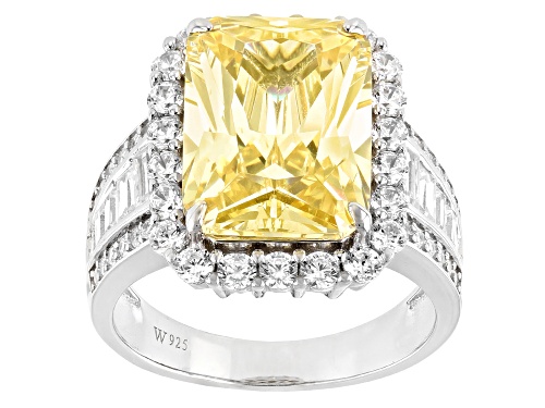 Charles Winston for Bella Luce® Canary and White Diamond Simulants Rhodium Over Silver Ring - Size 6