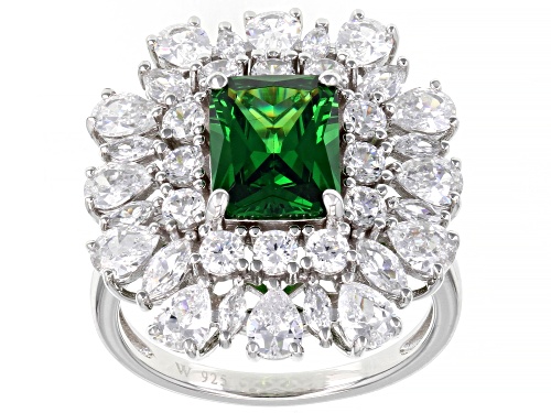 Charles Winston for Bella Luce® 9.06ctw Emerald and Diamond Simulants Rhodium Over Silver Ring - Size 12