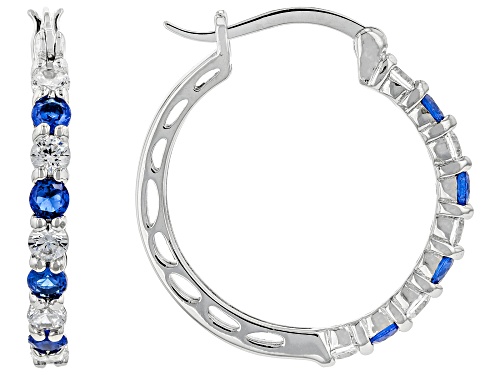 Charles Winston For Bella Luce® 2.70ctw Lab Blue Spinel & Diamond Simulant Rhodium Over Silver Hoops