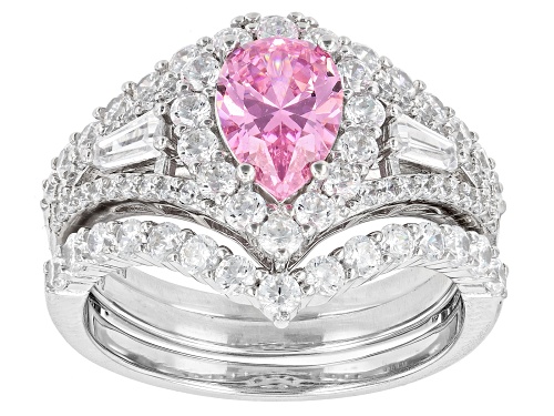Charles Winston For Bella Luce® 5.01ctw Pink And White Dia Simulants Rhodium Over Silver Ring Set - Size 7