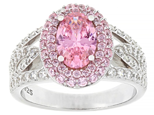 Charles Winston For Bella Luce® 4.22ctw Pink And White Diamond Simulants Rhodium Over Silver Ring - Size 10