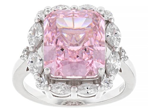 Charles Winston For Bella Luce® 10.68ctw Pink and White Diamond Simulant Rhodium Over Silver Ring - Size 8