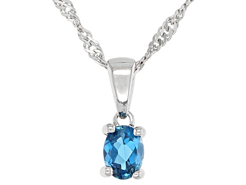 Photo of .15ct Oval London Blue Topaz Rhodium Over Sterling Silver Children's Birthstone Pendant with Chain