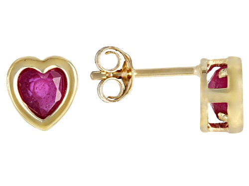 Photo of .56ctw Red Heart Shaped Mahaleo® Ruby Solitaire, Children's 10k Yellow Gold Stud Earrings