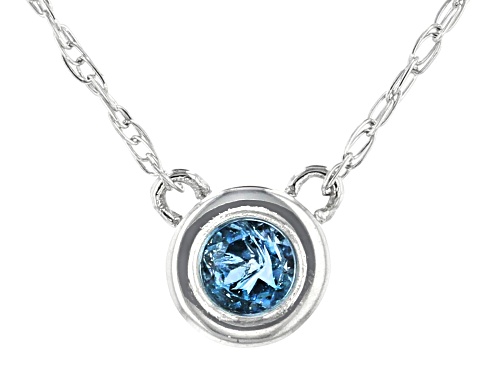 .11ct Round London Blue Topaz Solitaire, Rhodium Over 10k White Gold Child's Necklace - Size 12