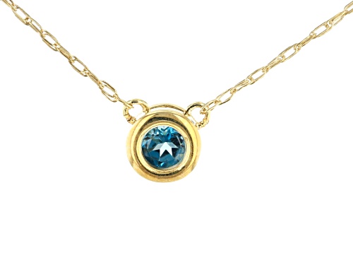 Photo of .11ct Round London Blue Topaz Solitaire 10k Yellow Gold Child's Necklace - Size 12