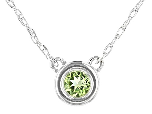 Photo of .11ct Round Manchurian Peridot™ Solitaire, Rhodium Over 10k White Gold Child's Necklace - Size 12