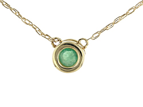 .10ct Round Sakota Emerald Solitaire 10k Yellow Gold Children's Necklace - Size 12