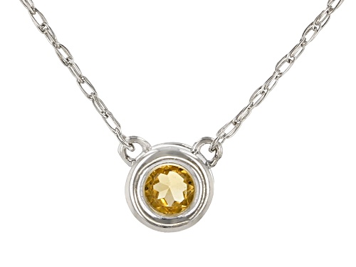 Photo of .10ct Round Golden Citrine Solitaire, Rhodium Over 10k White Gold Child's Necklace. - Size 12