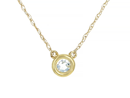 Photo of .11ct Round Aquamarine Solitaire 10k Yellow Gold Child's Necklace - Size 10