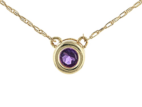 Photo of .10ct Round African Amethyst Solitaire 10k Yellow Gold Child's Necklace - Size 10