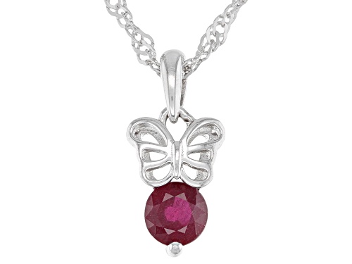 Photo of .63CT ROUND Mahaleo® Ruby RHODIUM OVER STERLING SILVER CHILDREN'S PENDANT WITH CHAIN