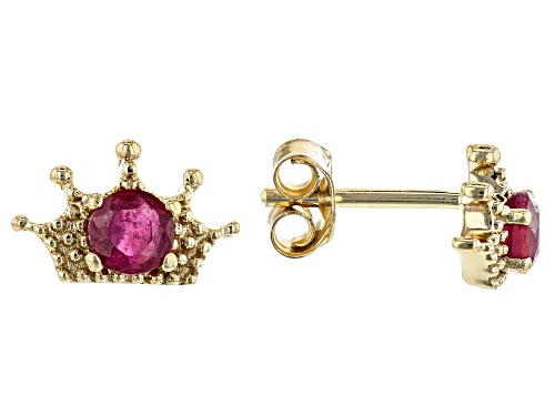 .26ctw Round Mahaleo® Ruby Solitaire, 10k Yellow Gold Crown, Child's Stud Earrings