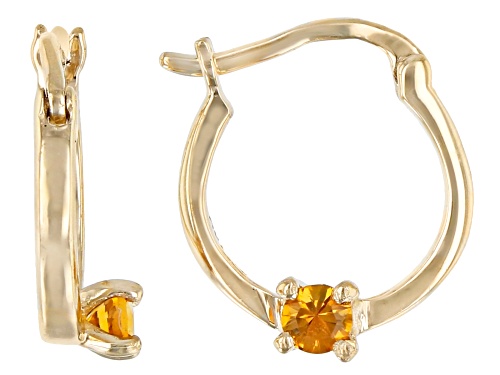 .07ctw Round Golden Citrine Solitaire, 10k Yellow Gold Children's Hoop Earrings