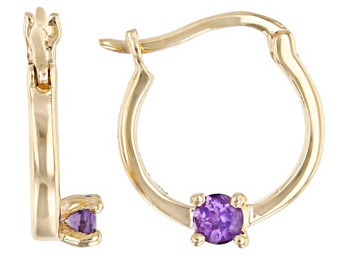 .07ctw Round Amethyst Solitaire, 10k Yellow Gold Child's Hoop Earrings