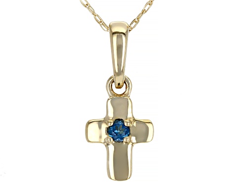 Photo of .03ct Round London Blue Topaz Solitaire, 10k Yellow Gold Child's Cross Pendant With 12" Chain.