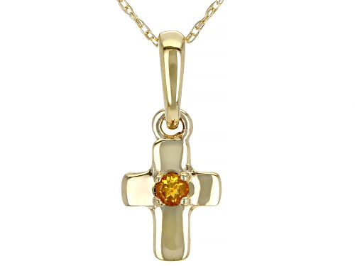 .03ct Round Golden Citrine Solitaire, 10k Yellow Gold Child's Cross Pendant With 12