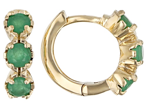 .41ctw Round Sakota Emerald, Child's 3-Stone 10k Yellow Gold Huggie Hoop Earrings.