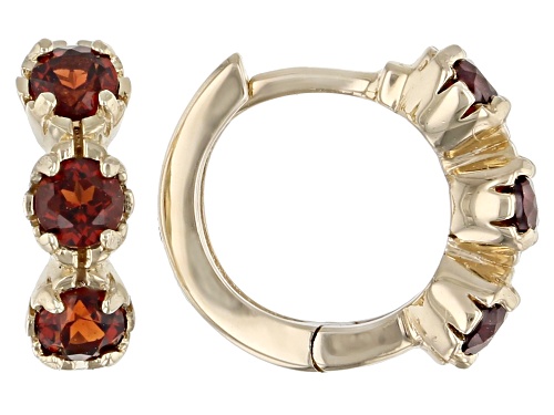 .46ctw Round Vermelho Garnet™, Child's 3-Stone 10k Yellow Gold Huggie Hoop Earrings.