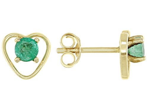 .20ctw Round Sakota Emerald Solitaire, Child's 10k Yellow Gold Heart Stud Earrings.