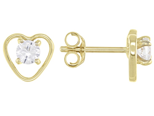 .29ctw Round White Zircon Solitaire, Child's 10k Yellow Gold Heart Stud Earrings