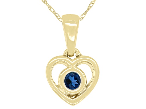 Photo of .11ct Round London Blue Topaz Solitaire, 10k Yellow Gold Child's Heart Pendant With 12" Rope Chain