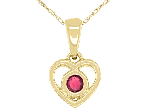 Photo of .13ct Round Mahaleo® Ruby Solitaire, 10k Yellow Gold Children's Heart Pendant With 12" Rope Chain