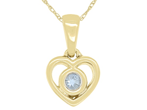 Photo of .11ct Round Blue Aquamarine Solitaire, 10k Yellow Gold Children's Heart Pendant With 12" Rope Chain