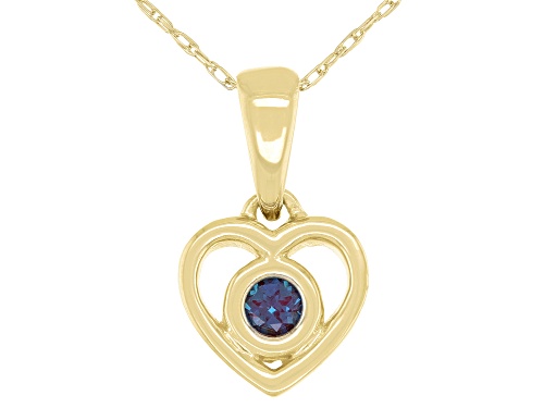 Photo of .10ct Round Lab Created Alexandrite Solitaire, 10k Gold Children's Heart Pendant With 12" Rope Chain