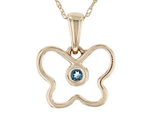 .03ct Round London Blue Topaz Solitaire, 10k Yellow Gold Child's Butterfly Pendant With 12" Chain