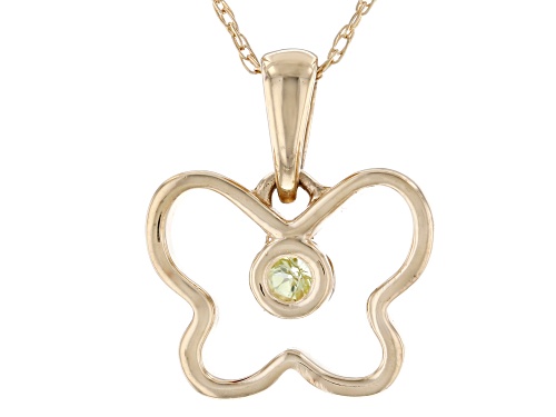 Photo of .09ct Round Manchurian Peridot™ Solitaire, 10k Yellow Gold Child's Butterfly Pendant With 12" Chain