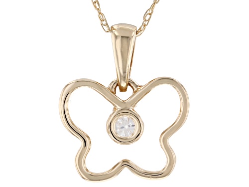 .06ct Round White Zircon Solitaire, 10k Yellow Gold Child's Butterfly Pendant With 12" Chain
