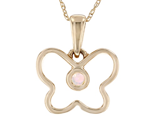 .04ct Round Ethiopian Opal Solitaire, 10k Yellow Gold Child's Butterfly Pendant With 12" Chain