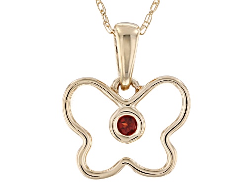 Photo of .04ct Round Vermelho Garnet™ Solitaire, 10k Yellow Gold Child's Butterfly Pendant With 12" Chain