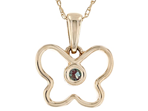 Photo of .03ct Round Lab Created Alexandrite Solitaire, 10k Gold Children's Butterfly Pendant With 12" Chain