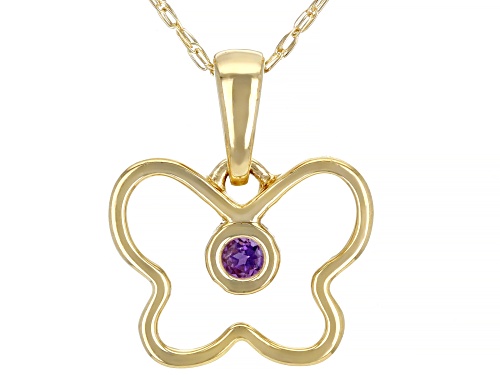 Photo of .03ct Round African Amethyst Solitaire, 10k Yellow Gold Child's Butterfly Pendant With 12" Chain
