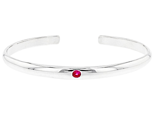 0.11ct Round Lab Created Ruby Rhodium Over Sterling Silver Children's Cuff Bracelet - Size 5