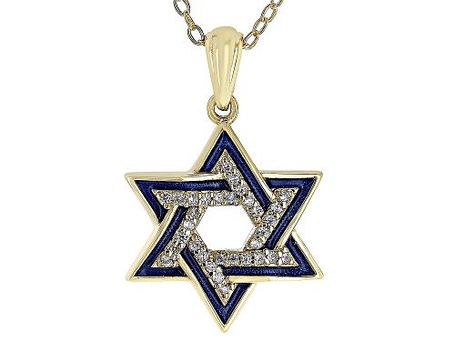 .08ctw White Zircon & Enamel 18k Yellow Gold Over Silver Children's Star of David Pendant/Chain