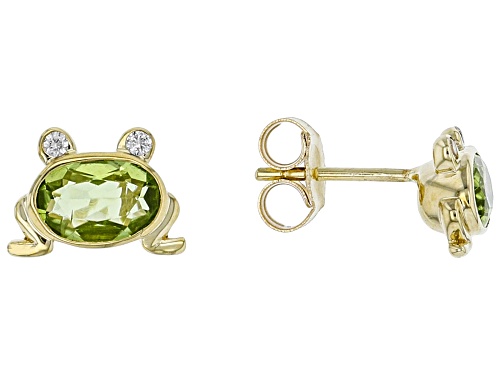 0.83ctw Manchurian Peridot(TM) With 0.03ctw Zircon 10k Yellow Gold Children's Frog Stud Earrings