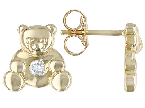 .05ctw Round Aquamarine 10k Yellow Gold Children's Teddy Bear Stud Earrings