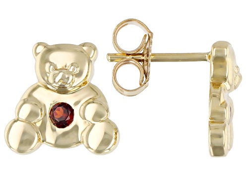 .09ctw Round Garnet 10k Yellow Gold Children's Teddy Bear Stud Earrings