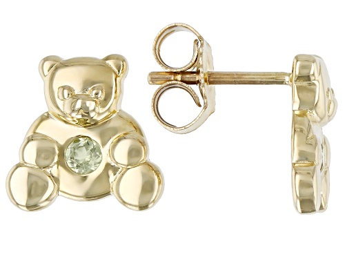 .07ctw Round Peridot 10k Yellow Gold Children's Teddy Bear Stud Earrings