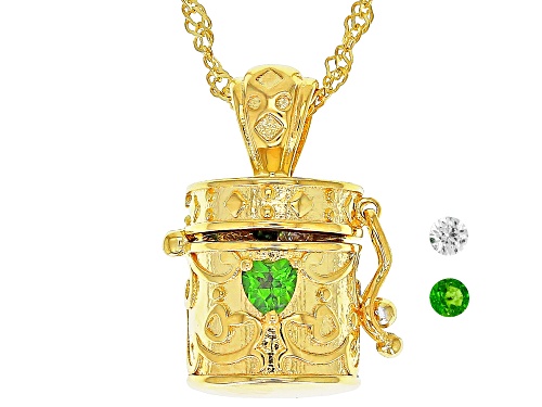 .18ctw Chrome & Lab Sapphire 18k Yellow Gold Over Silver Children's Prayer Box Pendant Chain