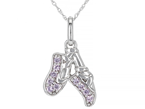 0.13ctw Pink Sapphire Rhodium Over 10k White Gold Children's Ballet Slipper Pendant With Chain